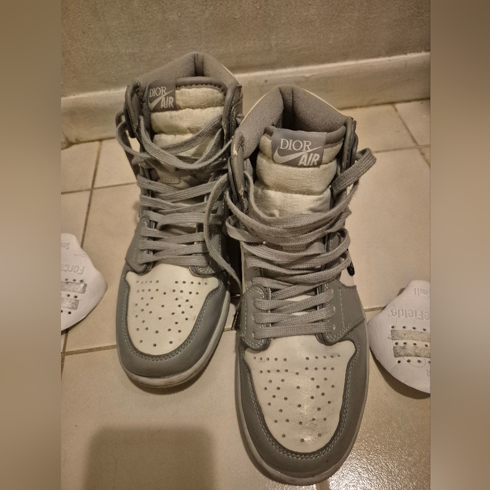 Jordan 1 Gray and White High-Top Sneakers